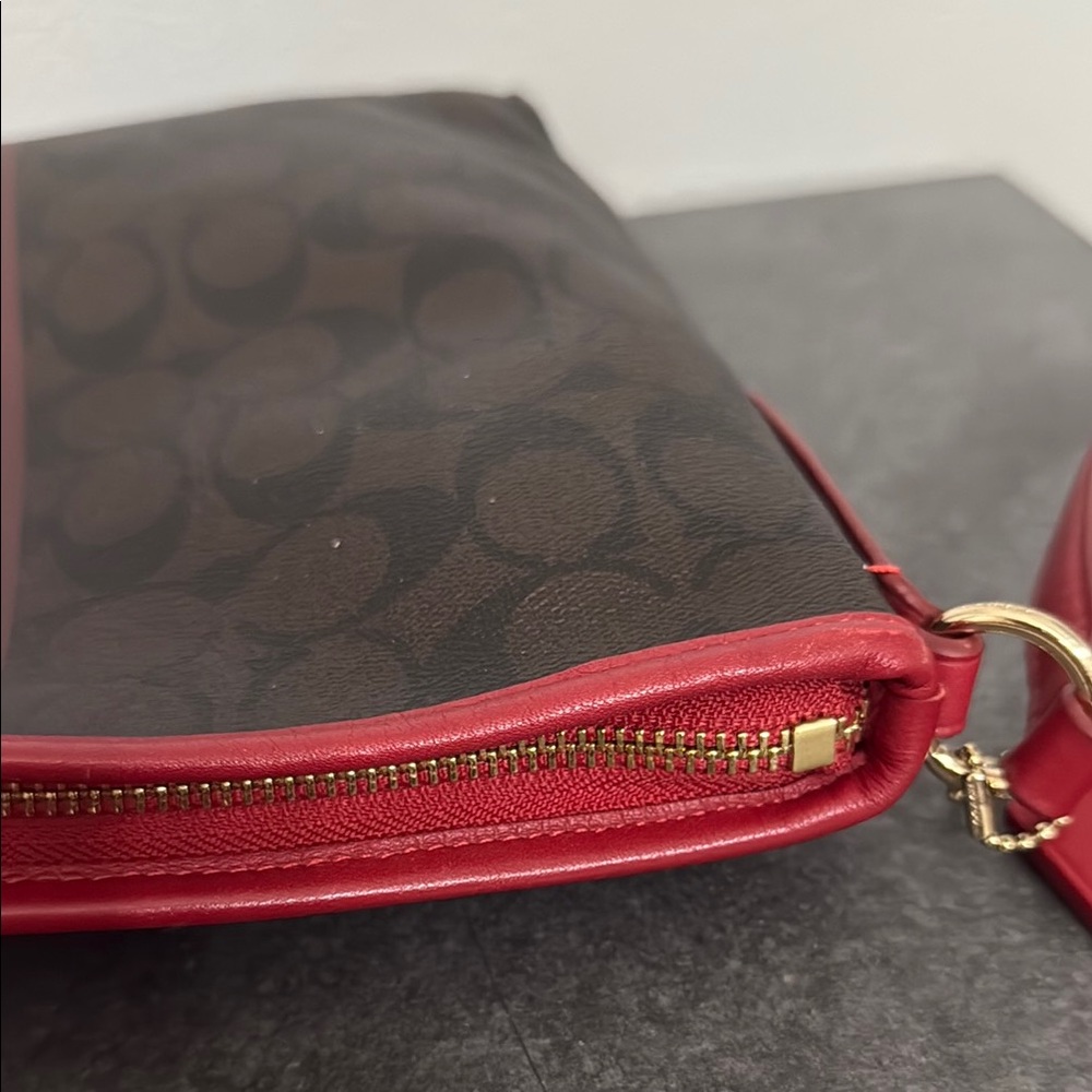 Unique Pristine Coach Brown Crossbody with Red Stripe and Red Strap - Picture 14 of 15